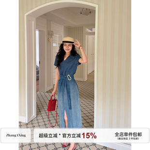 张阿星【牛仔晴空】渐变绝美莱赛尔棉气质收腰显瘦牛仔连衣裙