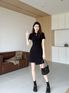 清清专场【京华梦】新中式立领盘扣高腰收腰修身简约遮肉连衣裙