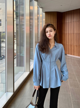 张阿星【海盐氧气】春秋新款韩版翻领收腰款设计气质风长袖衬衫