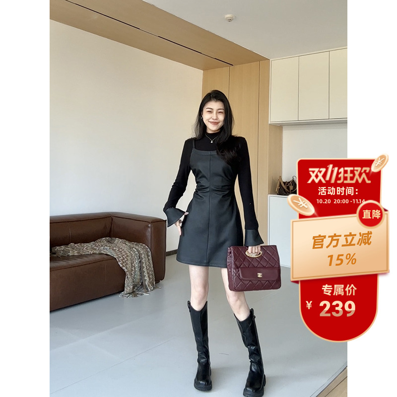 张阿星【人生神裙】假两件辣妹气质拼皮收腰显瘦连衣裙W424Q20860