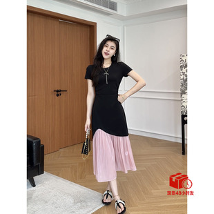 张阿星【人鱼姬】不规则撞色拼接精致连衣裙夏设计感优雅气质裙子