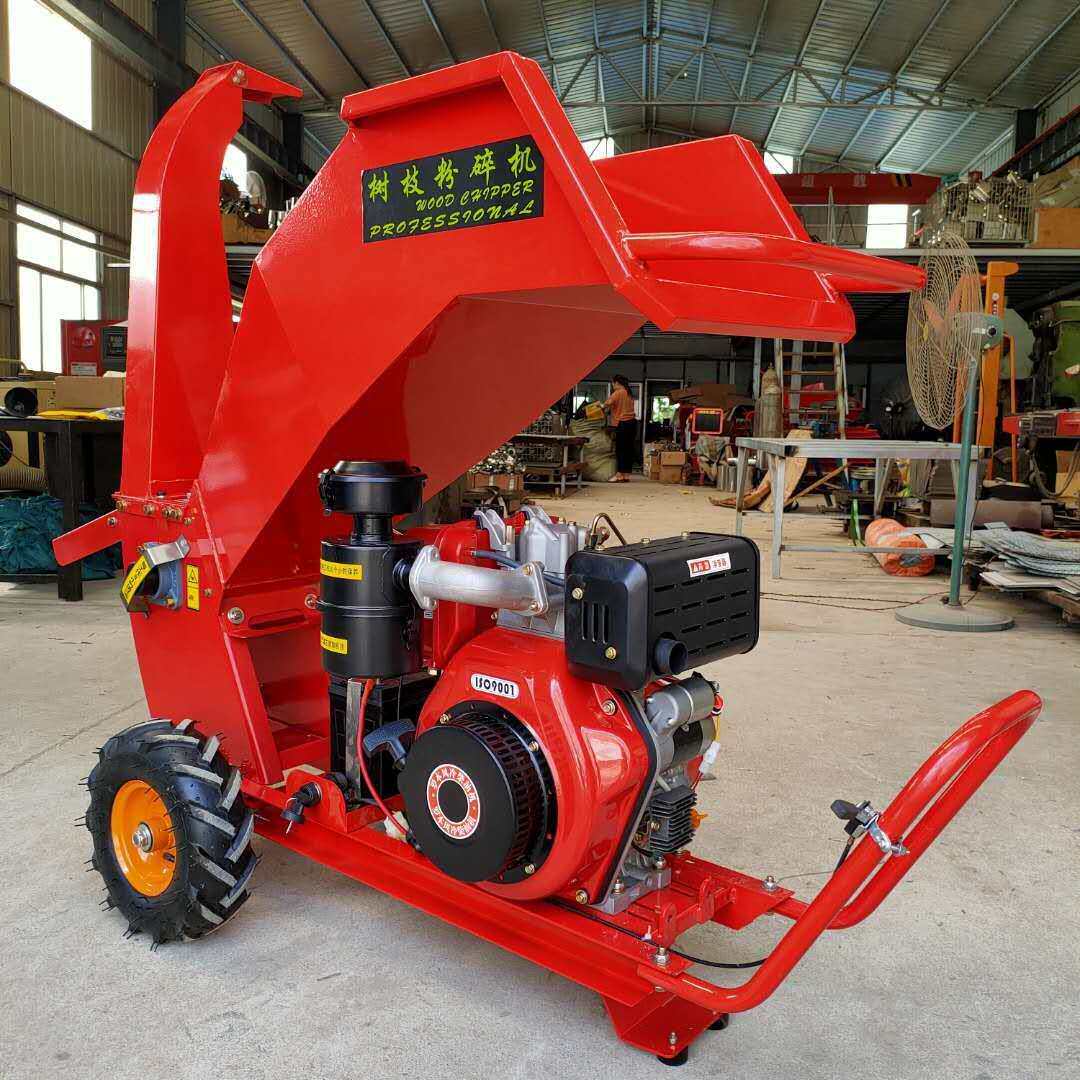 新款碎枝机树枝粉碎机移动款园林果园木材粉碎机加厚双出料口