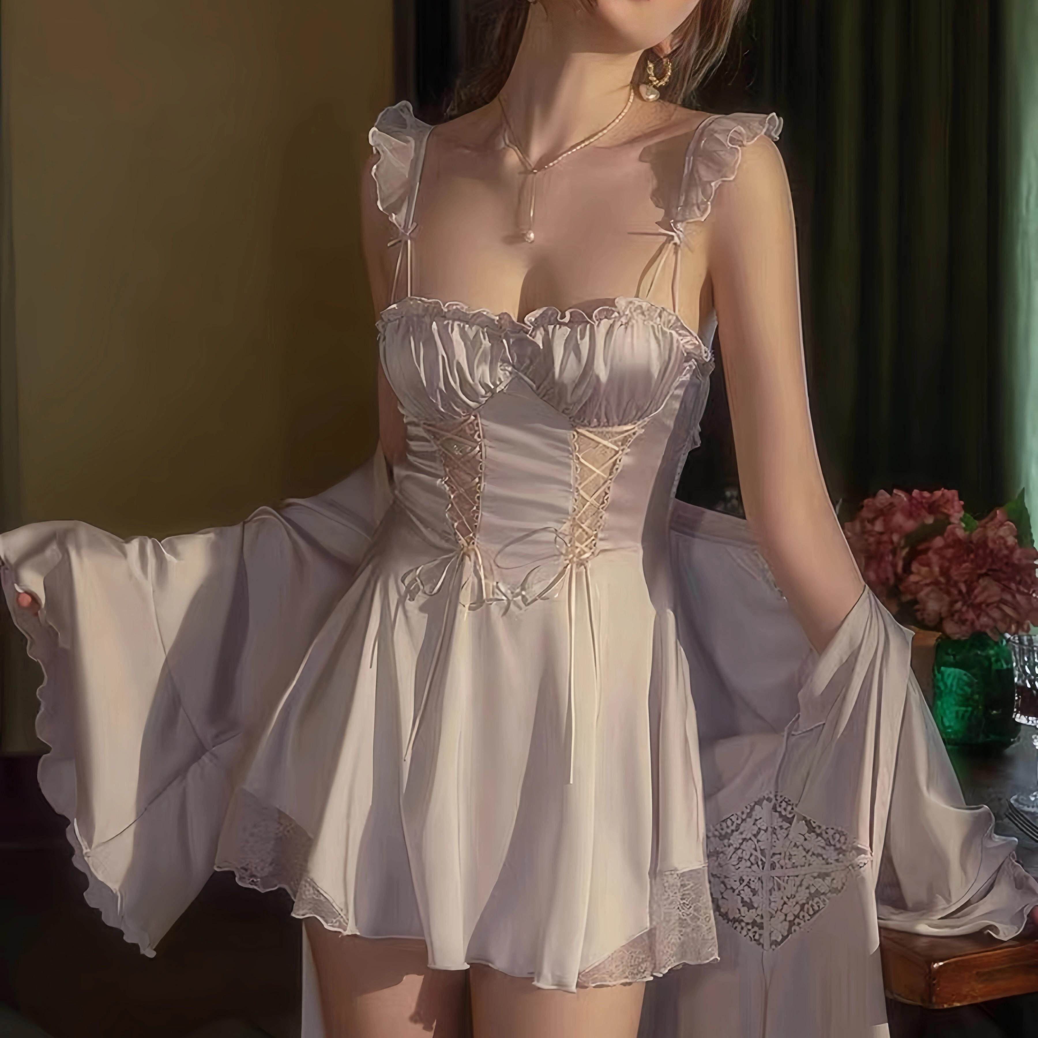 LULU 性感睡衣女款2025新款春秋款时尚带胸垫吊带睡裙家居服套装