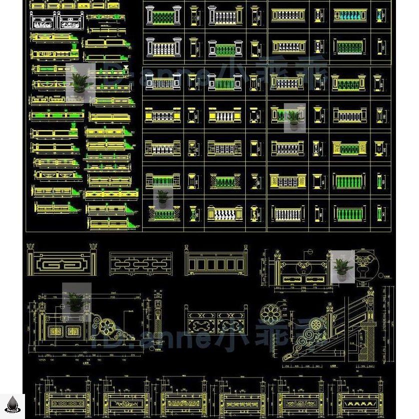 工装室内大理石花岗岩石材雕花护栏cad图栏杆围栏CAD施工图a