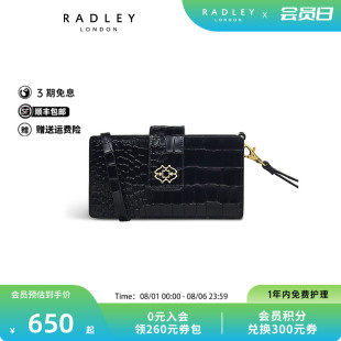 钱包女礼物正品 Radley英国奢品黑色亮面牛皮斜挎包手拿包长款 23SS