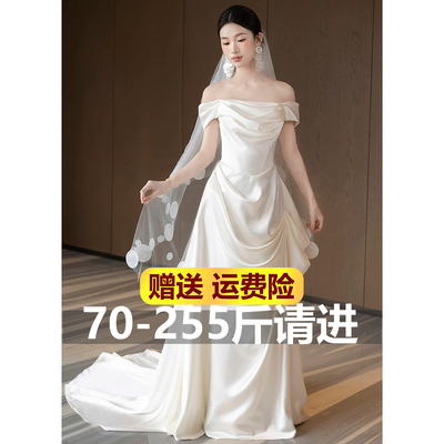 大码胖mm日常可穿韩系轻婚纱新娘结婚高级质感抹胸缎面生日晚礼服