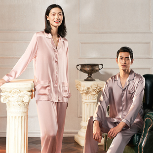 丝绸100%桑蚕丝家居服休闲情侣款 万事利真丝睡衣套装 男士