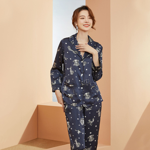 璀璨星河 睡衣女印花桑蚕丝丝绸家居服 Wensli 万事利真丝套装