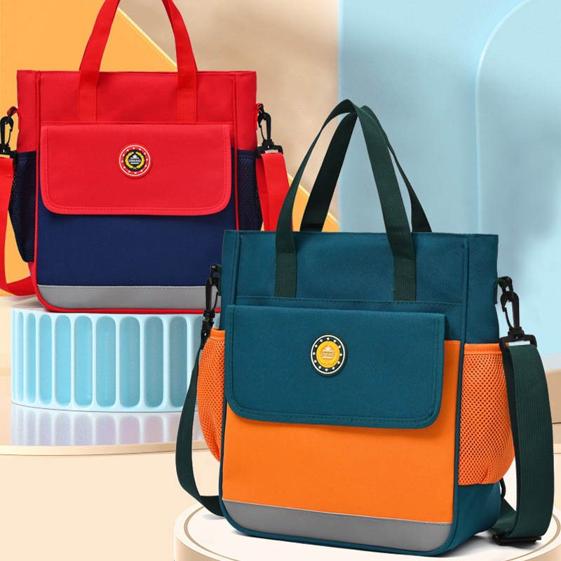 撞色防水补习袋学生手提袋可手提双肩斜挎拎书袋美术牛津布反光补课包男女孩儿童初中小学生大容量课外拎书包