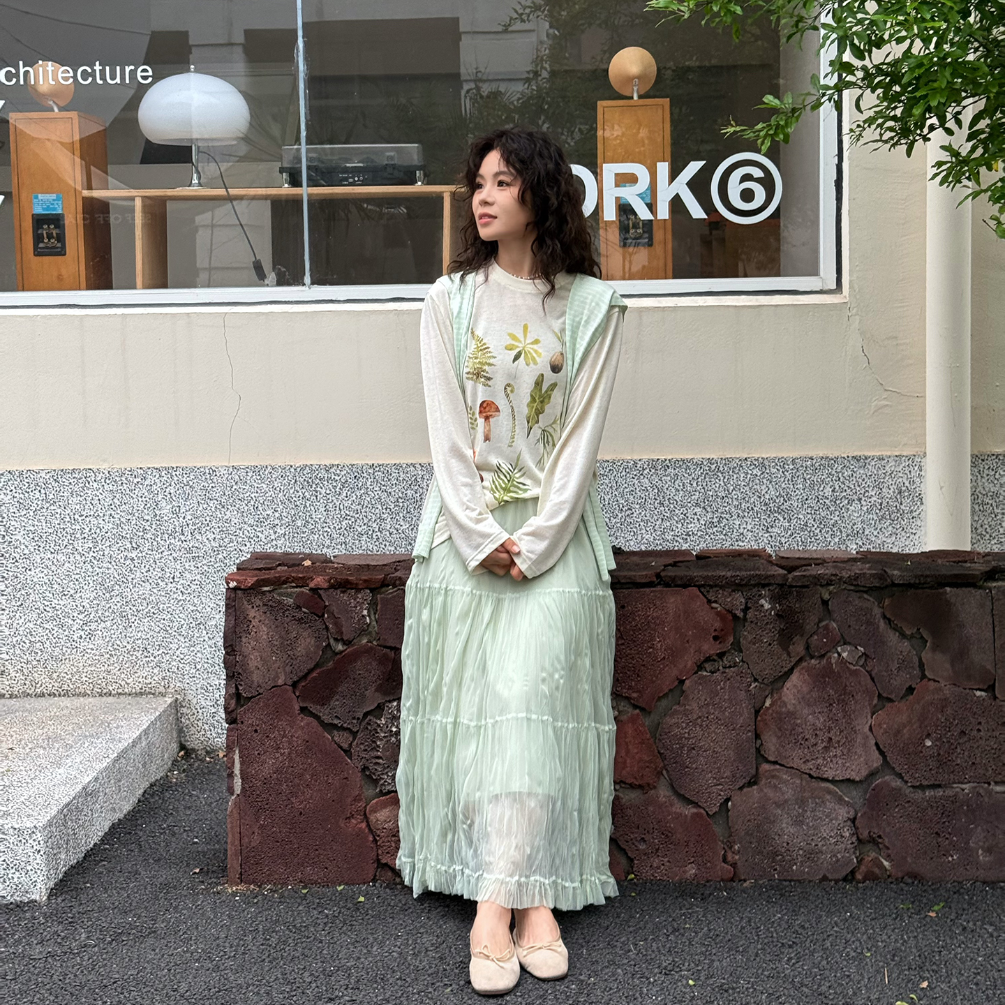 几里与麻【植物叶片】森系印花T恤女慵懒风长袖打底衫上衣3032023