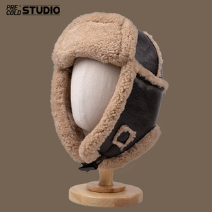 真皮帽子皮毛一体加厚飞行员帽男保暖中老年雷锋帽原生态皮草帽女