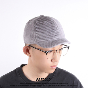 灯芯绒3cm短沿复古鸭舌帽美式短檐帽男软顶棒球帽女阿美咔叽ins风