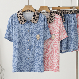高级感豹纹睡衣女夏季薄款冰丝短袖大码可外穿家居服女士套装女夏