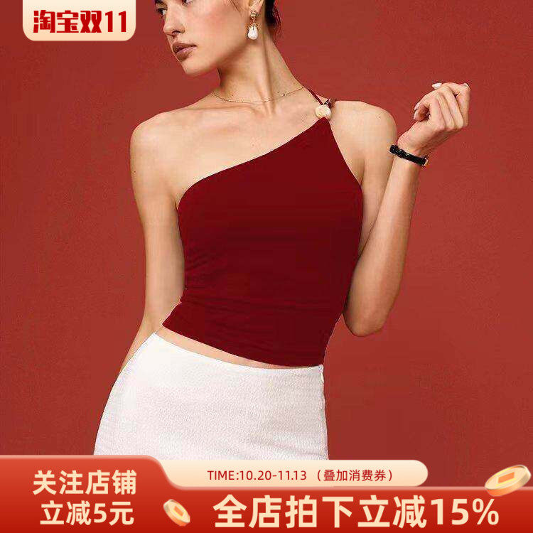 斜肩瑜伽背心奇石装饰外穿单肩美背运动文胸女普拉提健身内衣