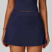 裸感高腰收腹运动短裙女防走光口袋内衬健身网球裙瑜伽跑步A字裙