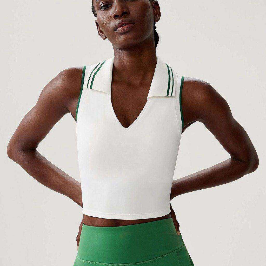 翻领运动背心高强度防震跑步健身文胸女收副乳网球服上衣含胸垫