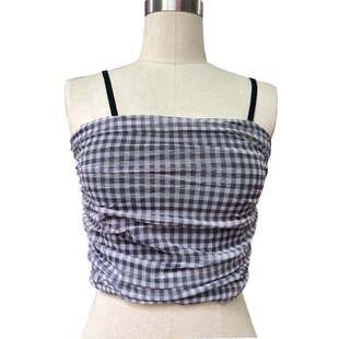 网红格子运动文胸女普拉提瑜伽网纱吊带背心上衣防震跑步健身内衣