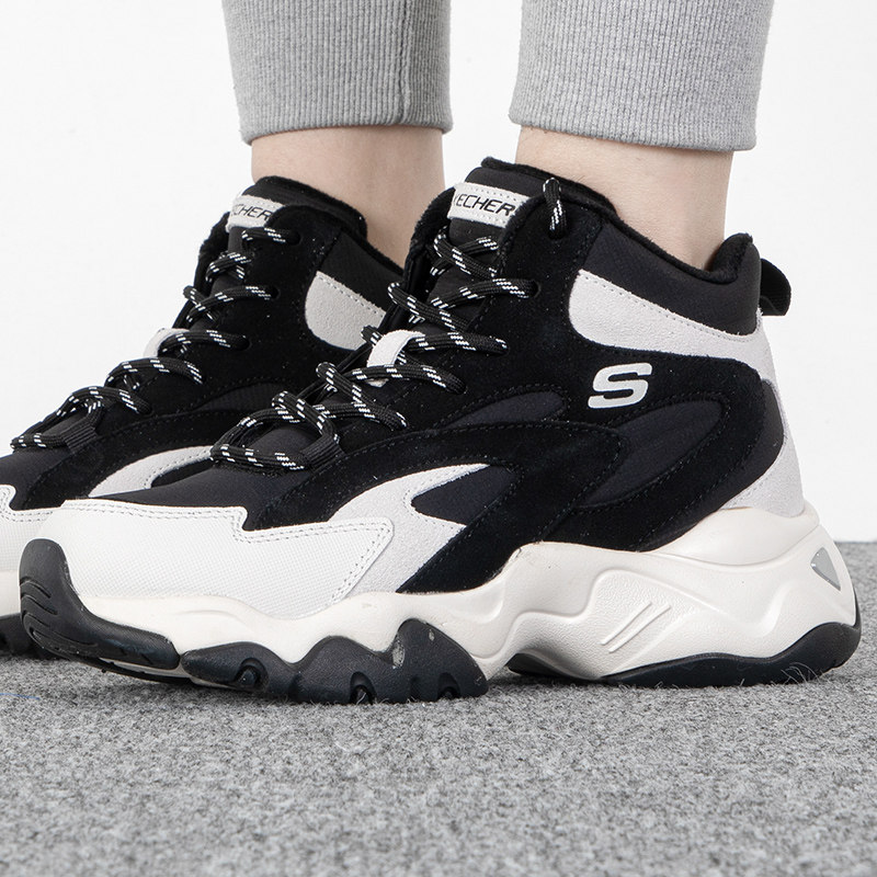 Skechers斯凯奇简约时尚高帮绑带女鞋加绒保暖耐磨运动休闲鞋