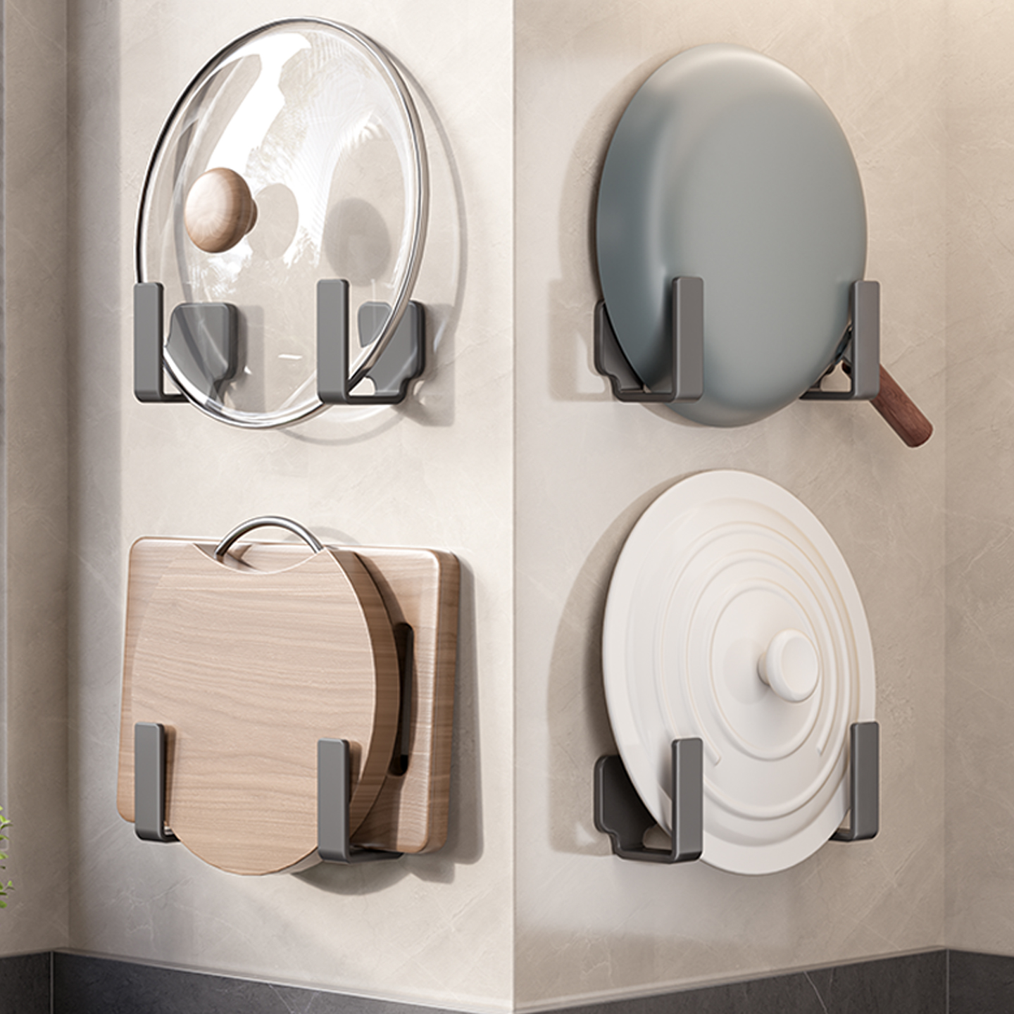 沐笙歌家用厨房免打孔菜板锅盖架