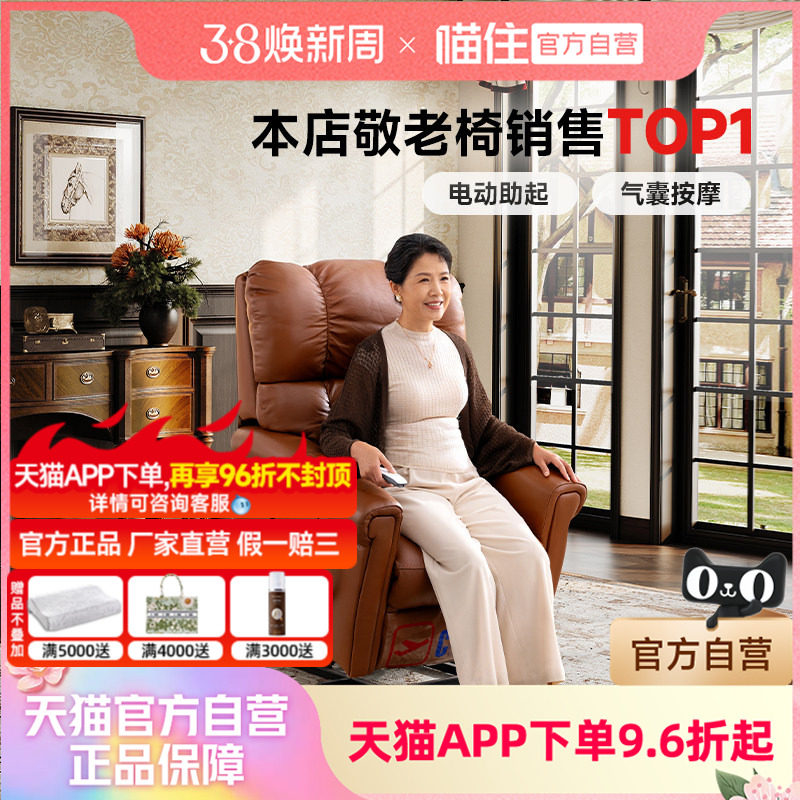 芝华仕头等舱单人电动真皮沙发老年人政府补贴躺椅功能老人椅1075