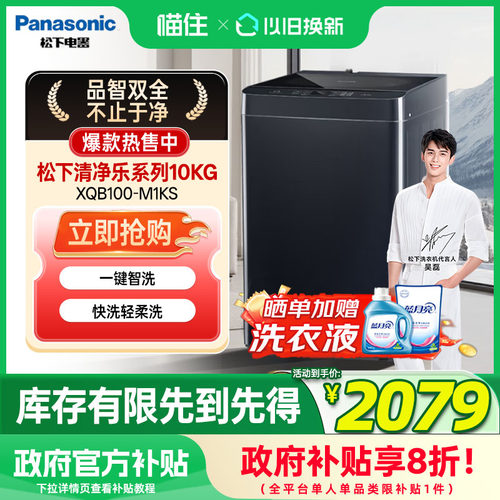 松下清净乐10KG波轮洗衣机 阻尼开合羊毛洗 防缠绕XQB100-M1KS