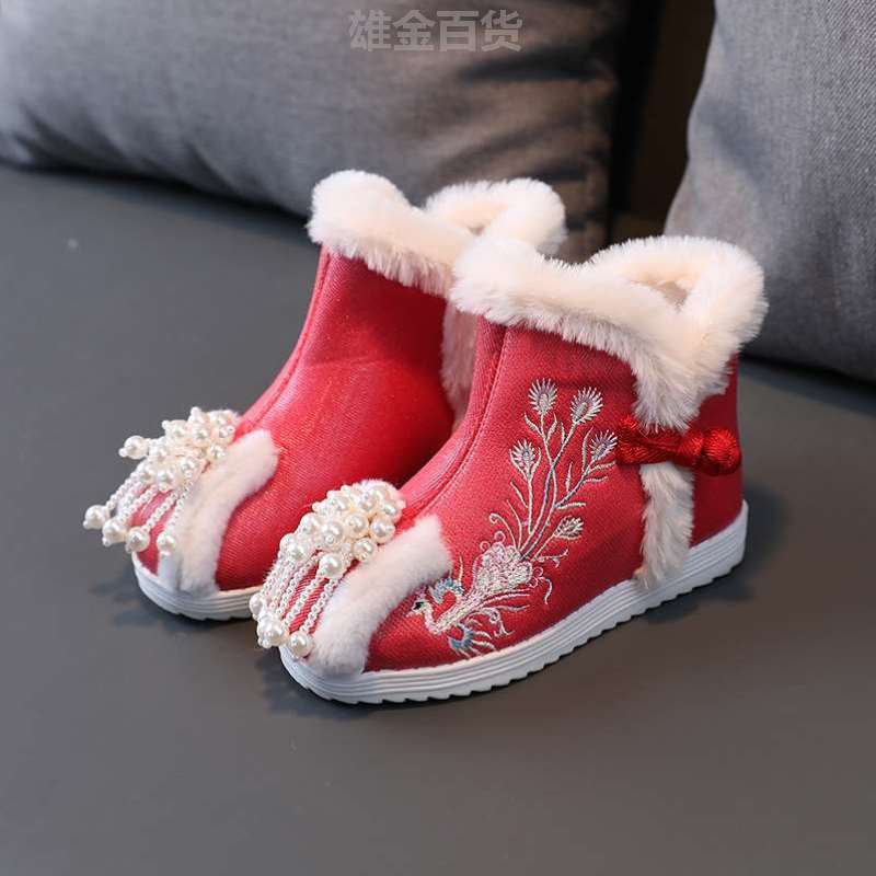 宝宝鞋古装女童绣花鞋中国汉服风儿童冬季拜年风雪鞋子民族唐装地