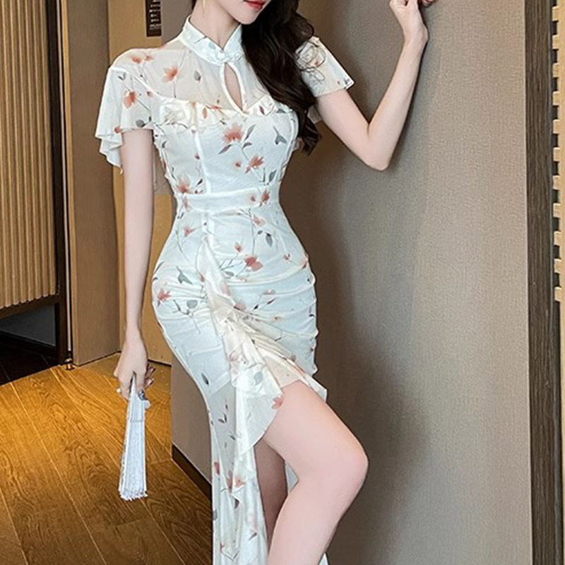 夜总店性感修身旗袍桑拿沐足质轻奢小众新款长款连衣裙技师工作服