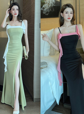 夜总会吊带性感连衣裙女spa技师工作服柔式轻奢高级感足疗晚礼服