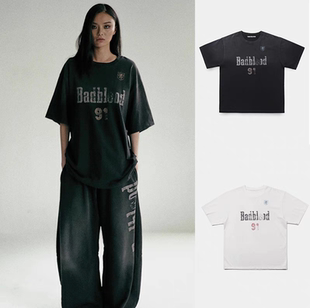 韩国小众badblood美式辣妹水洗做旧宽松短袖T恤女91号印花上衣