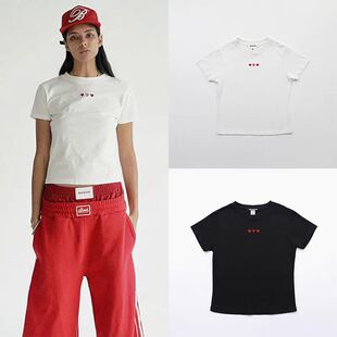 韩国小众badblood美式辣妹短袖刺绣红心T恤女休闲短款露脐上衣