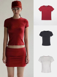 韩国小众badblood美式辣妹运动短袖T恤女修身显瘦潮球服上衣