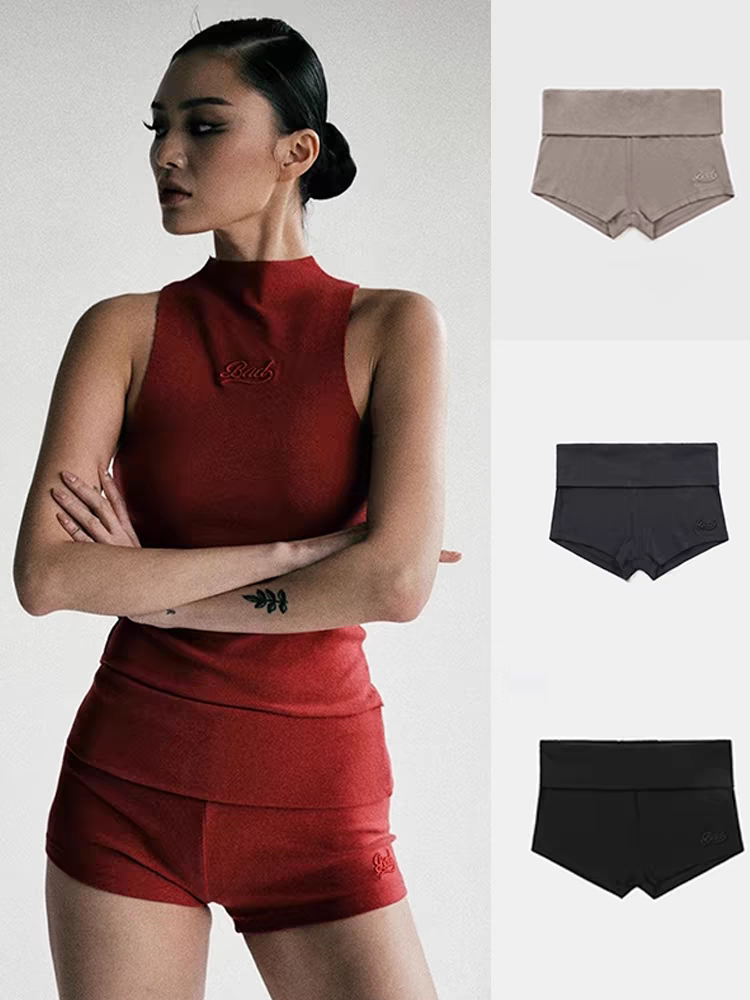 韩国小众badblood美式辣妹运动翻边短裤女休闲显瘦小众运动三分裤