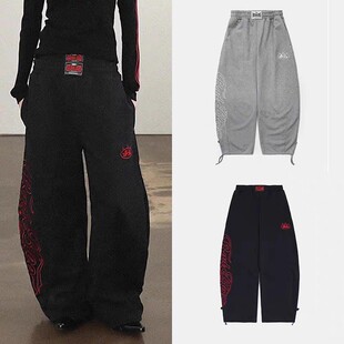 韩国小众badblood美式复古辣妹显瘦阔腿弯刀裤女休闲宽松运动裤