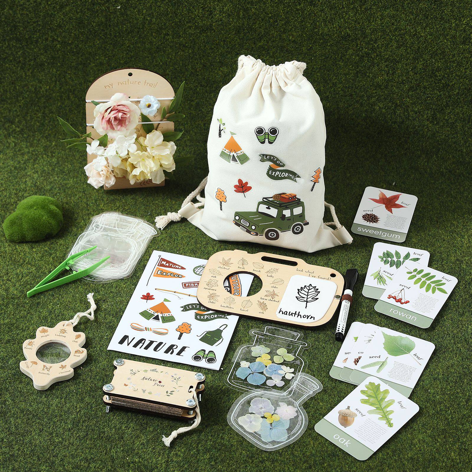 新款宝宝户外探险玩具多功能昆虫植物放大镜标本仿真压花探险套装