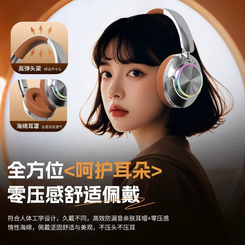 头戴式蓝牙耳机ANC降噪复古风高颜值发光可插卡电脑通用耳机