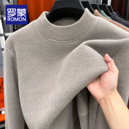 罗蒙冬季毛衣男加绒加厚雪尼尔半高领男装保暖上衣内搭针织打底衫