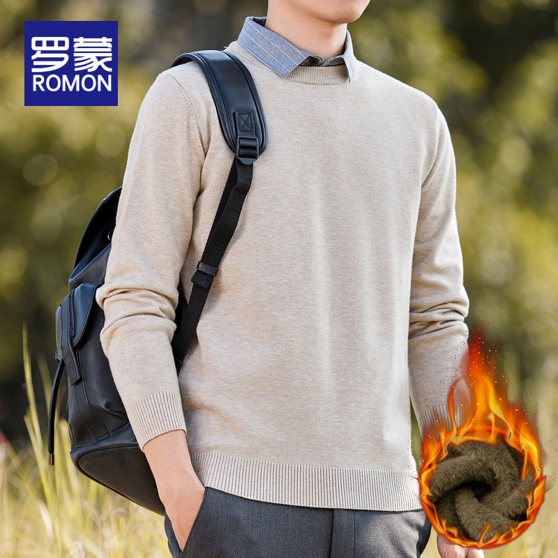 罗蒙加绒加厚假两件毛衣男款秋冬