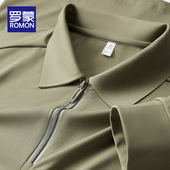 新款 男士 长袖 罗蒙2025春秋季 T恤POLO衫 翻领拉链简约商务休闲上衣