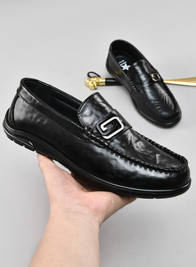 牛皮休闲风英伦风透气平跟中档豆豆鞋88512