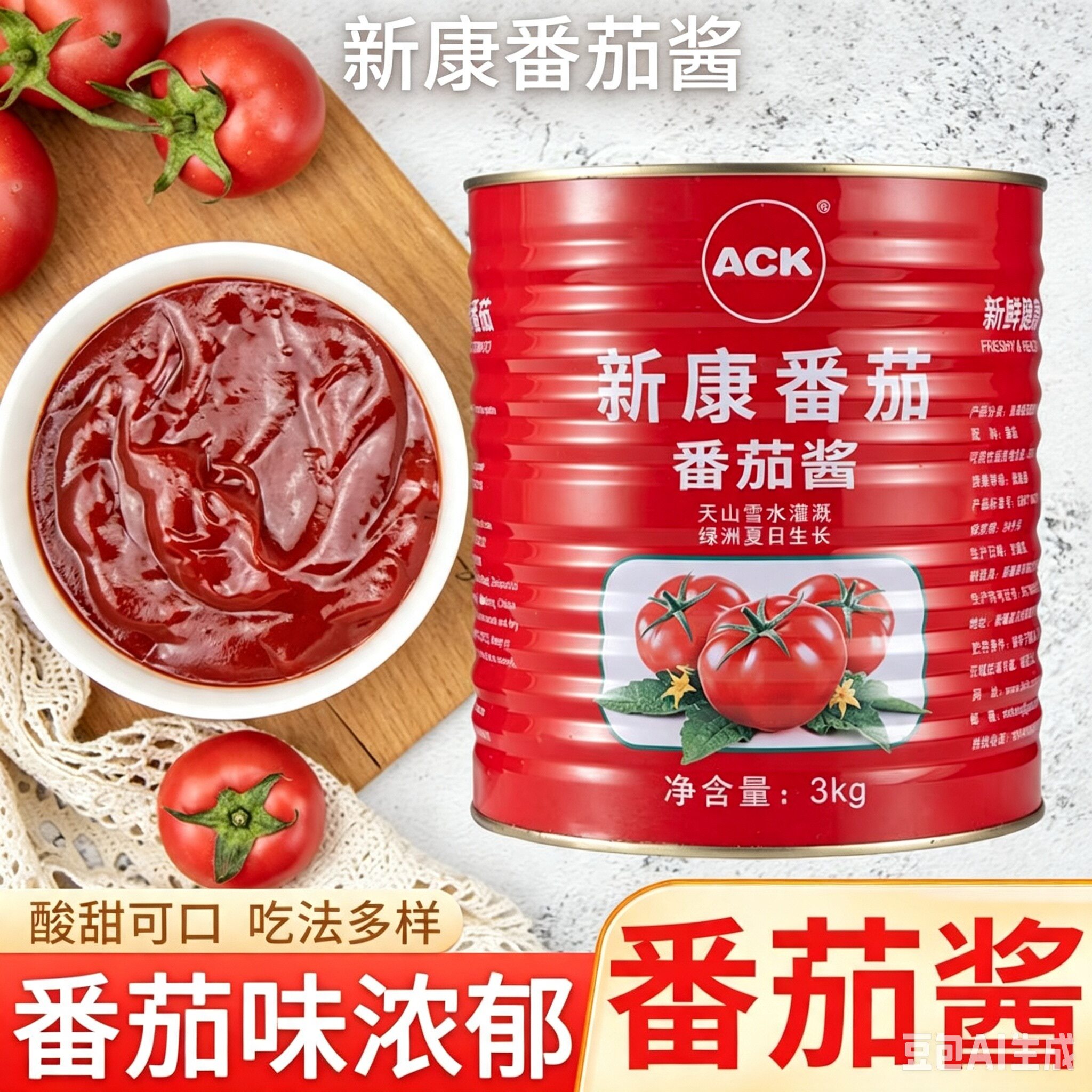 新疆去皮茄罐头新康茄酱西红柿块图片
