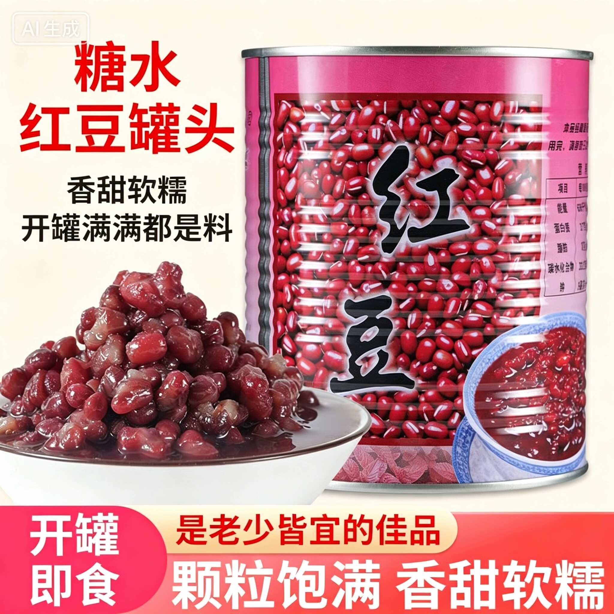 名忠红豆开罐即食糖水甜品罐头图片
