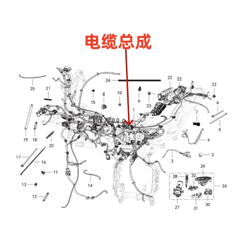 贝纳利原厂TRK902电缆总成大线