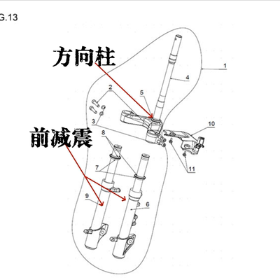 标致摩托原厂件211方向柱前减震