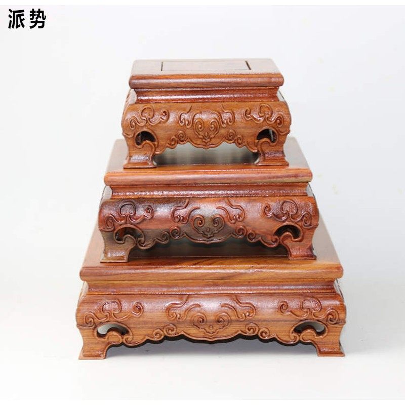 红木雕如意长方形实木底座佛像香炉花瓶花盆石头财神供奉木制托架