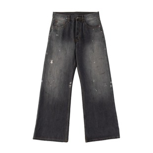 男女2021m阔腿宽松微喇裤 正确AC水洗做旧泼墨竹节牛仔裤 高端