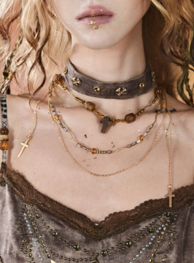 虚轨原创 鎏金蛇谕复古辣妹流浪风撞钉串珠choker两件套项链项圈