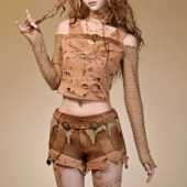 虚轨原创 浪漫消亡废土风破洞撞钉复古辣妹小众设计感两件套上衣