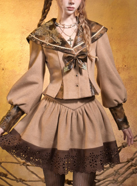 虚轨原创 沉船秘境蒸汽朋克复古少女海军领学院风秋冬毛呢套装