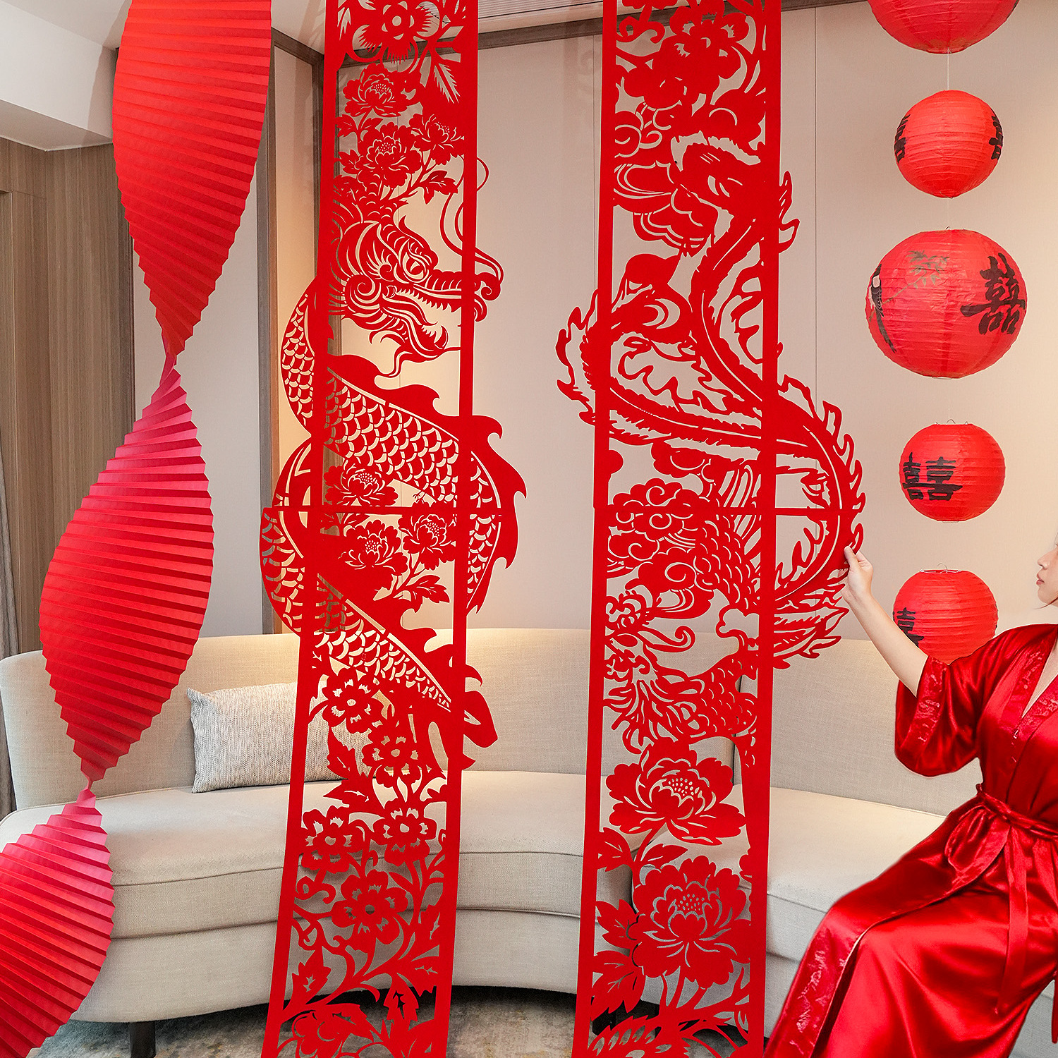 婚房布置套装喜字帘背景