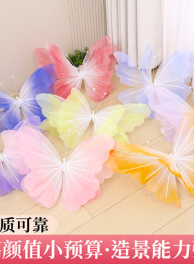 新款莫奈花园布置纱网蝴蝶真丝蝴蝶丝网蝴蝶花艺橱窗道具纸艺蝴蝶